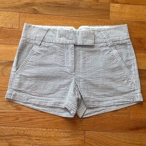 J. Crew Factory Blue & White Striped Seersucker Shorts with Pink Embroidery